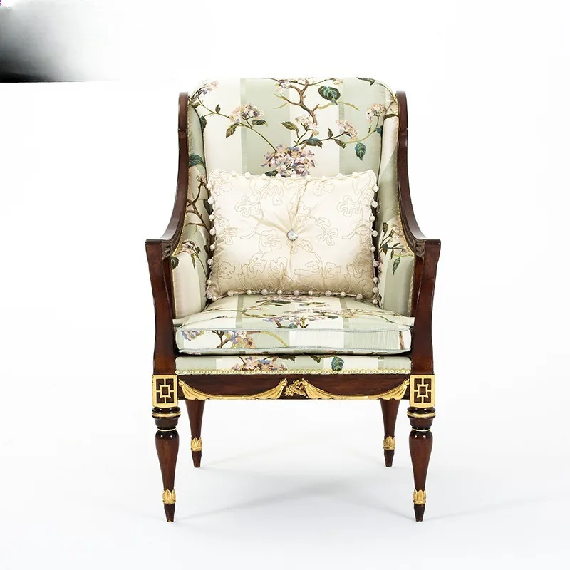 Solid wood carved leisure chair sofa chair villa sofa chair carved peach blossom
