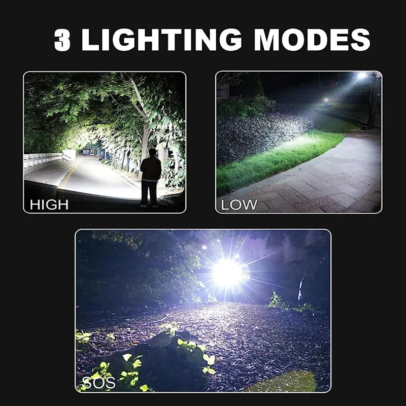 Powerful Spotlight 2000M Long Range LED Flashlight Type-C Charging Output Zoom Aluminum Alloy Handlamp For Camping