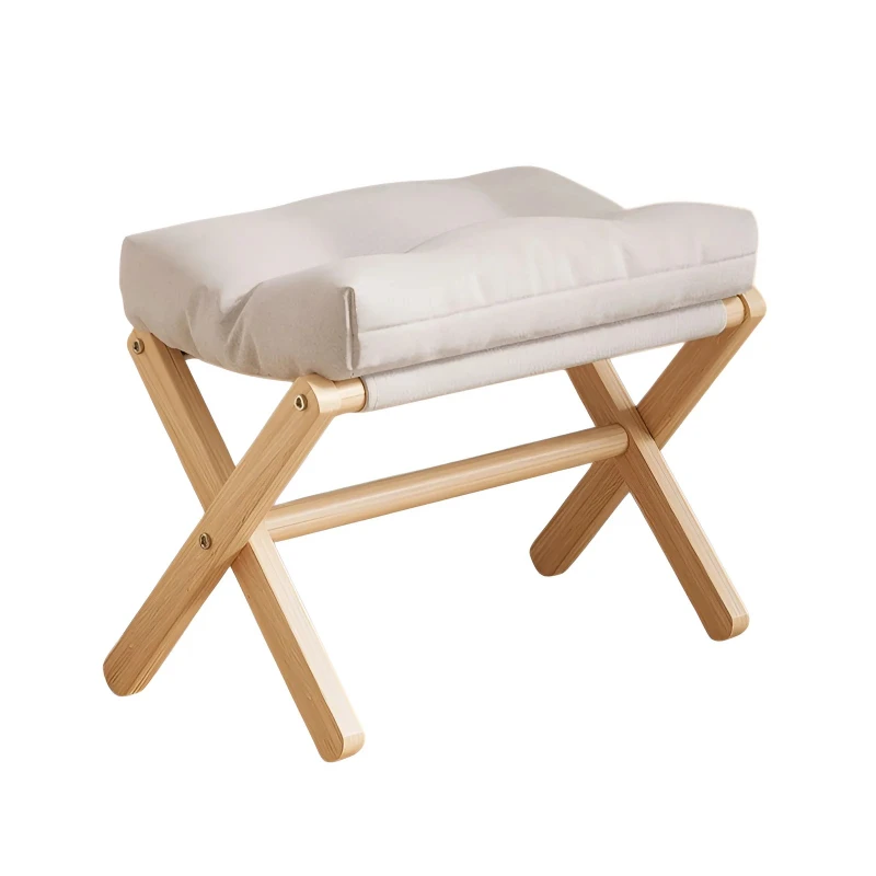Solid Wood Shoe Changing Stool Footstool Sofa Rest Footstool, Folding Low Stool for The Entryway