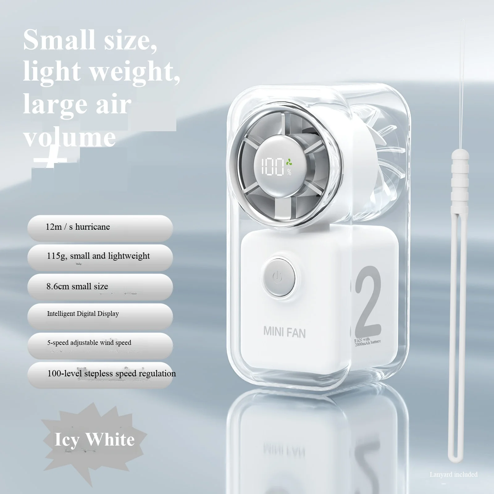 New mini palm-sized handheld fan, rechargeable, suitable for home and office use, portable, with 100-level high-speed wind power