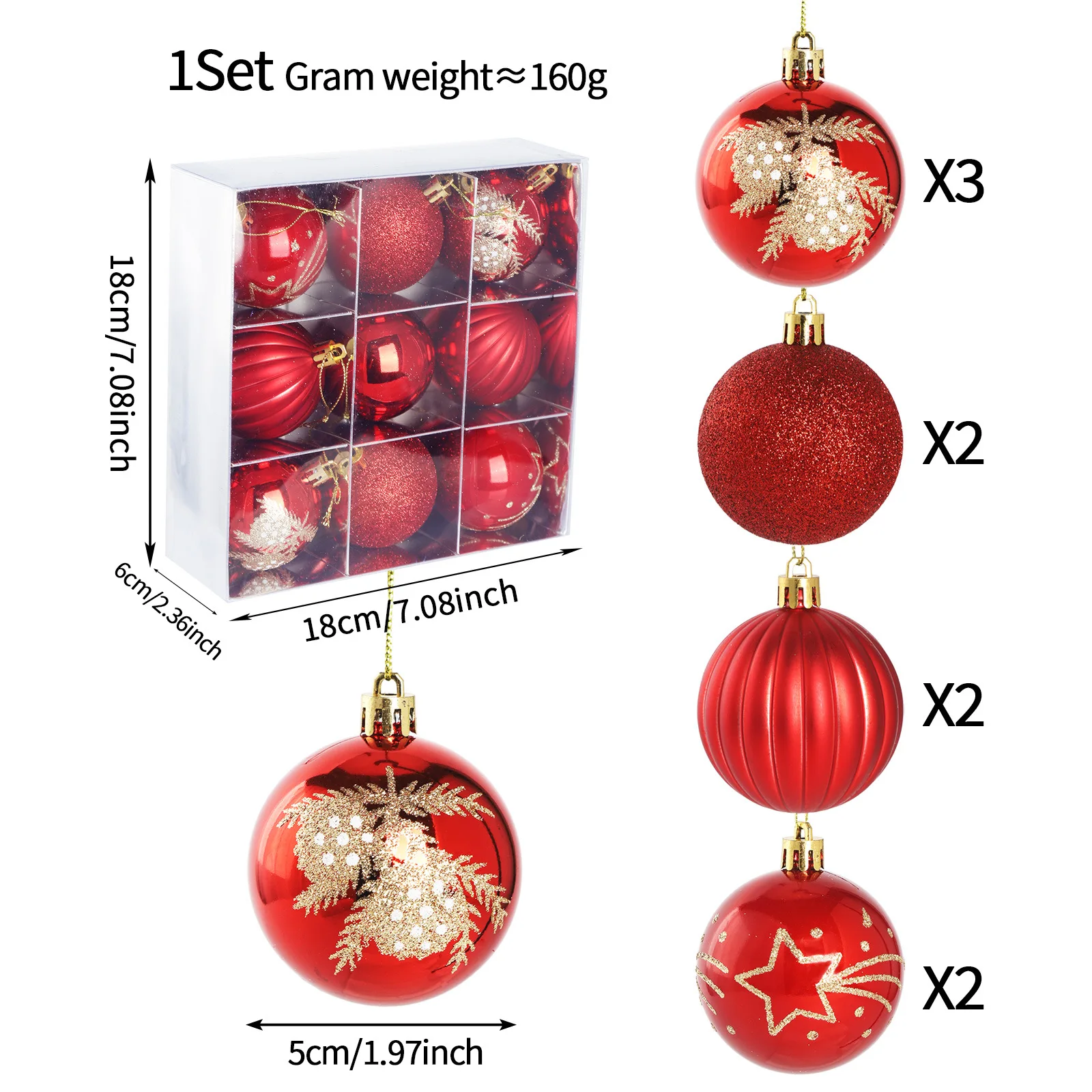 

Набор из 9 рождественских елочных безделушек с блестящими и узором из сосновых шишек для праздничного и сезонного декора