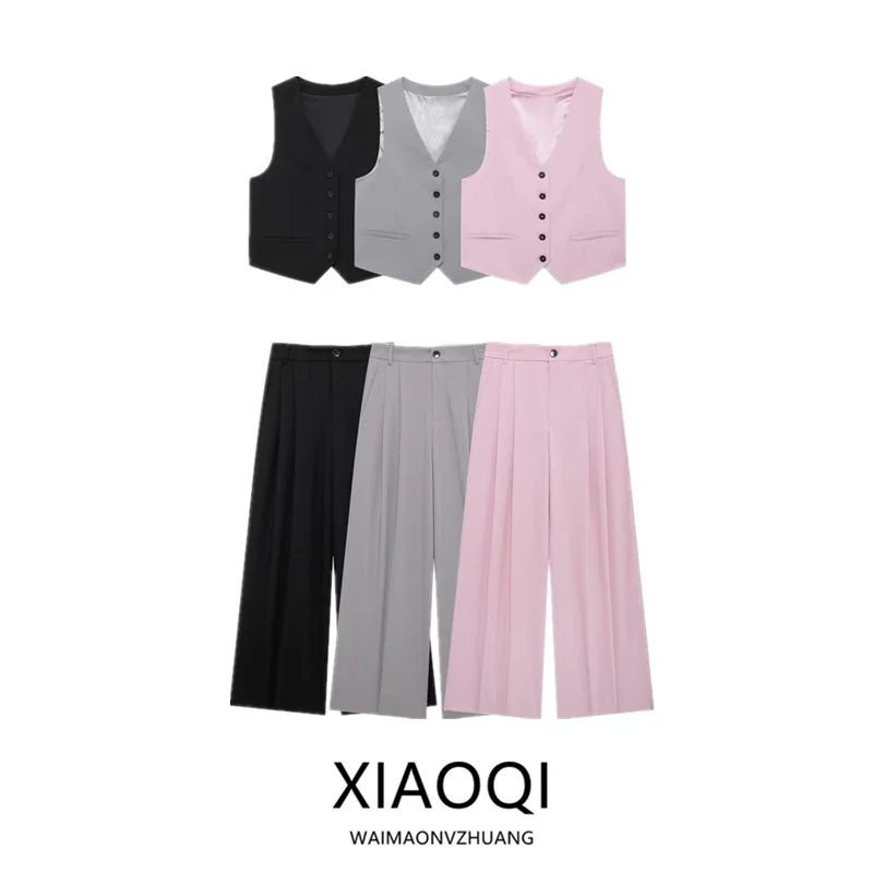 

Новинка 2024, женский повседневный универсальный жилет с v-образным вырезом, длинные брюки, комплект Faion, осенняя коллекция, удобный универсальный комплект