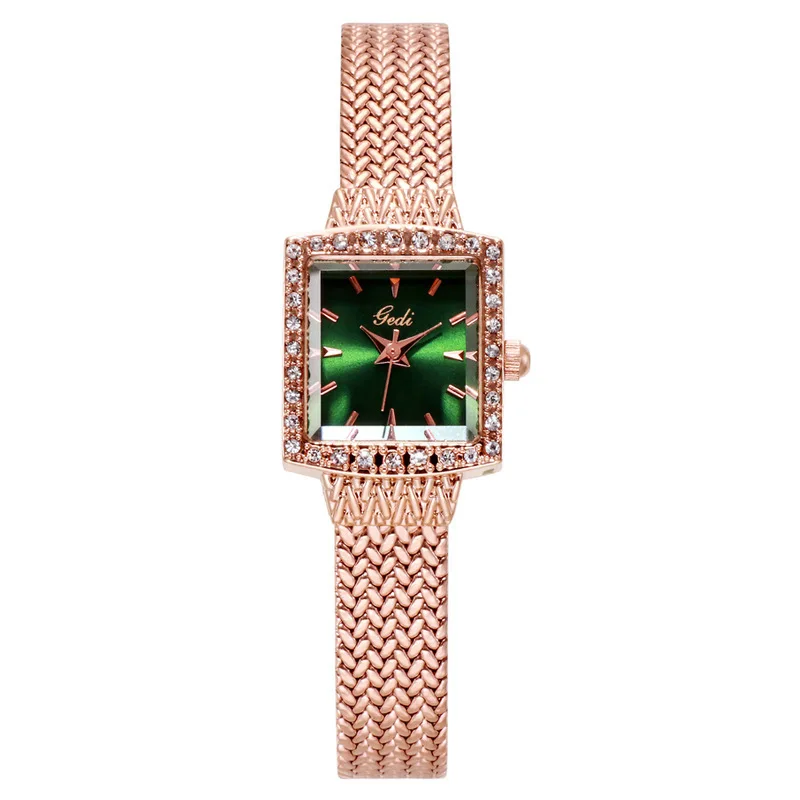 2024 Fashion Gedit Top Brand Mesh Steel Retro Square Women\'s Luxurious Diamond Inlaid High-end Sense Quartz Gifts Wrist Watches