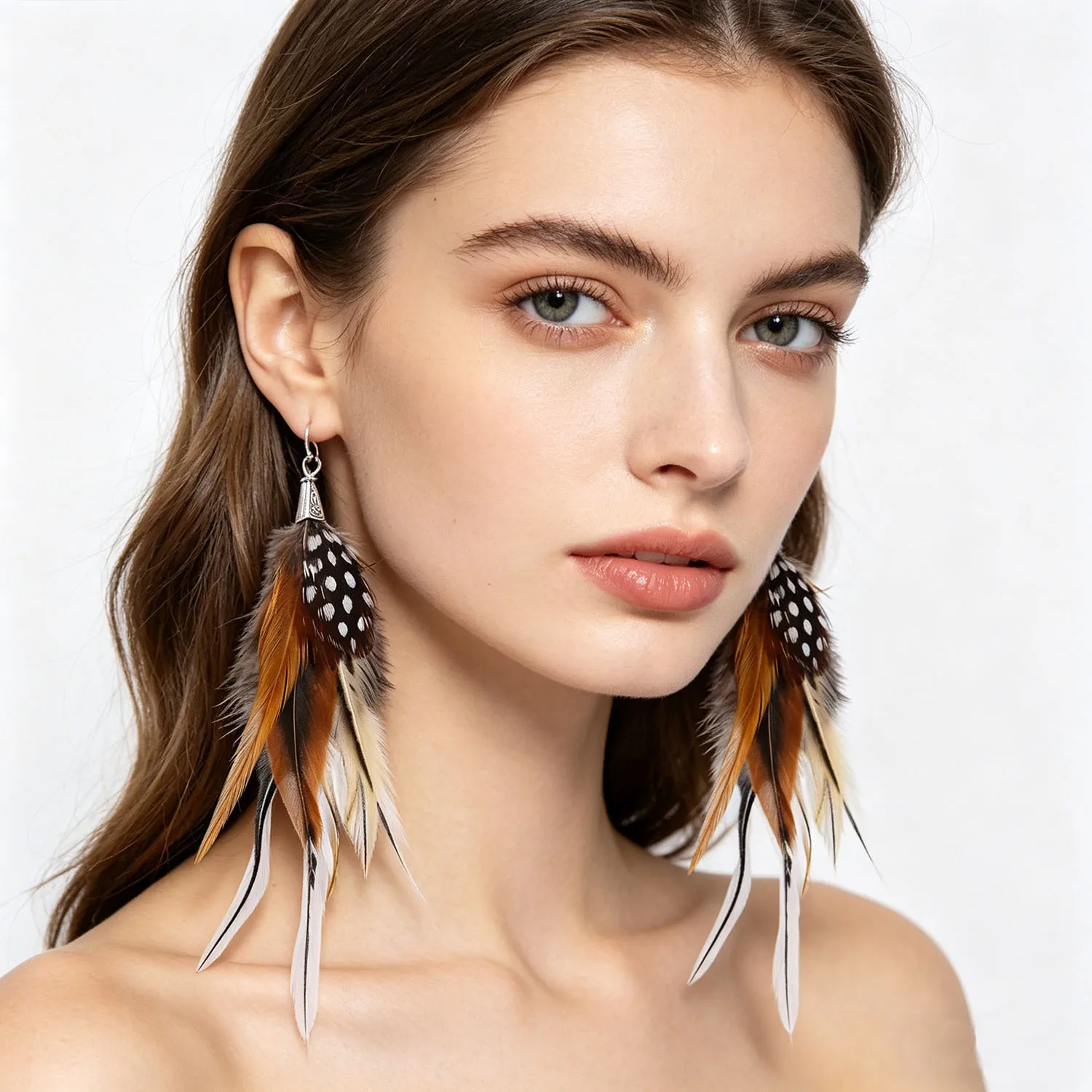 Bohemian Brown Feather Dangle Earrings For Women Trendy Indian Turkey Ethnic Long Drop Fashion Retro Travel Vintage Jewelry