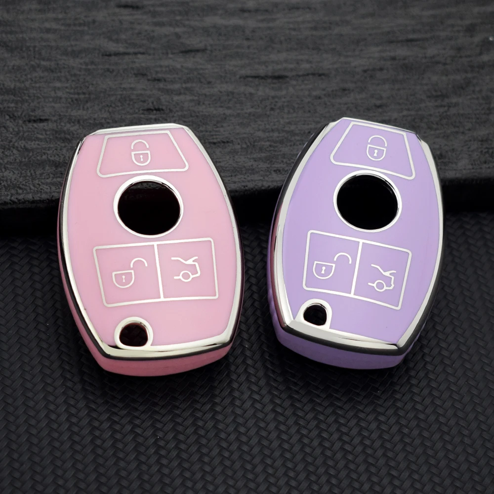 Soft TPU Car Key Case for Mercedes Benz A/B/G/R Class GLA GLK Remote Key Cover with Key Ring Fit for W176 W204 W251 W463