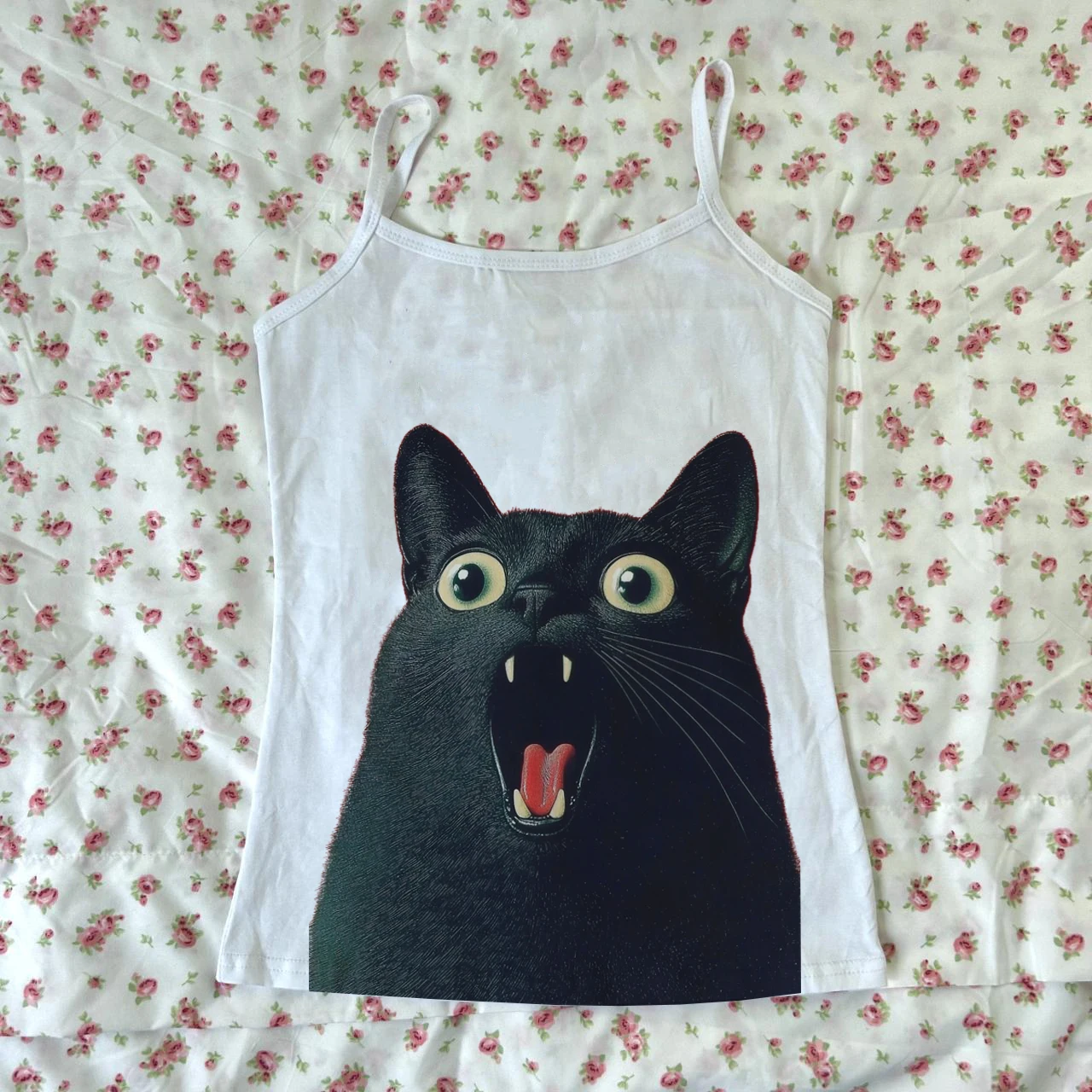 

Vintage Women's vest Y2k Aesthetic Kitty pattern Print Clothes Punk Gothic Camisole Top T-shirt Grunge Crop Top Girls Tank Top ﻿