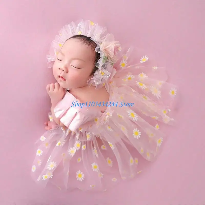 Fashionable Newborns Baby Celebration Dress Set with Headband Lovely Dress Props & Hairband for Pictures Taking