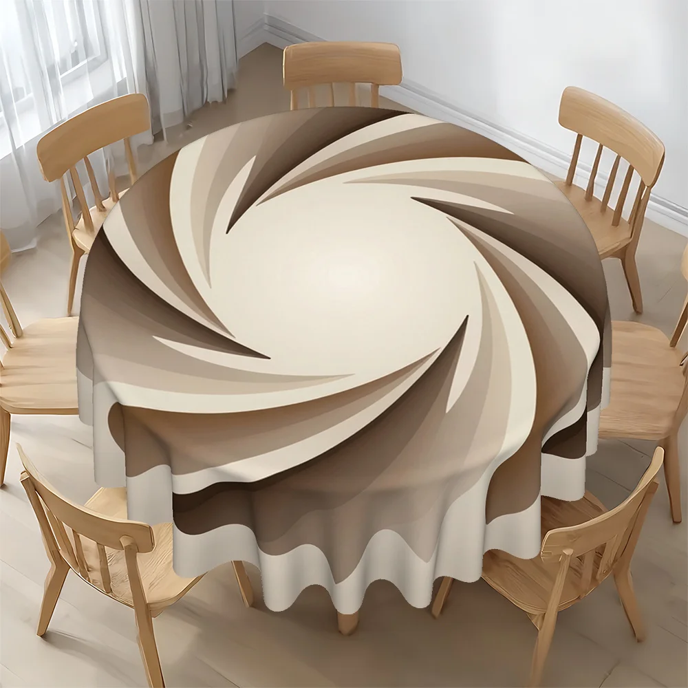 Round tablecloth suitable for brownish-brown or beige abstract spiral table cover - spiral pattern fabriczyc