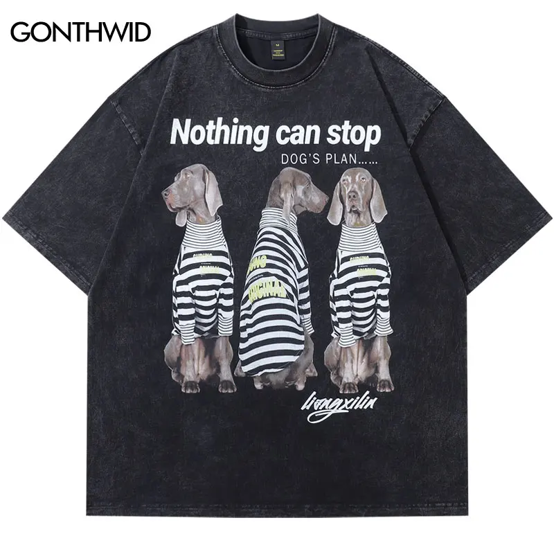 

Vintage Tshirt Streetwear Hip Hop Funny Dog Graphic Printed Oversized T-Shirts Harajuku Punk Gothic Baggy Cotton Black Tops Tee