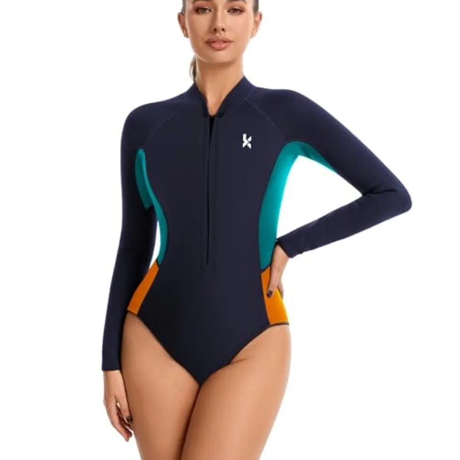 Wetsuit Women, Long Sleeve Shorty Wetsuits 2mm Neoprene for Surfing Swimming Diving Kayaking, Black, Warm One-Piece Spring Wet