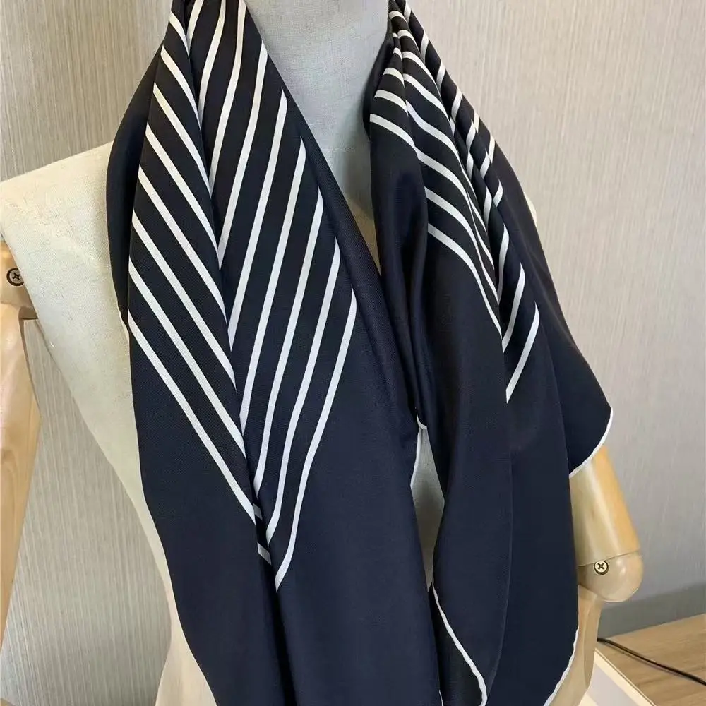handrolled-s-silk-scarf-women's-sle-spring-autumn-pure-tussah-silk-bla-base-white-stripes-large-square-scarf-korean-v