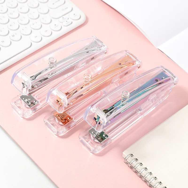 Transparent Rose Gold Stapler Puncher Nail Lifter Frosted Colorful Scissors Office Supplies