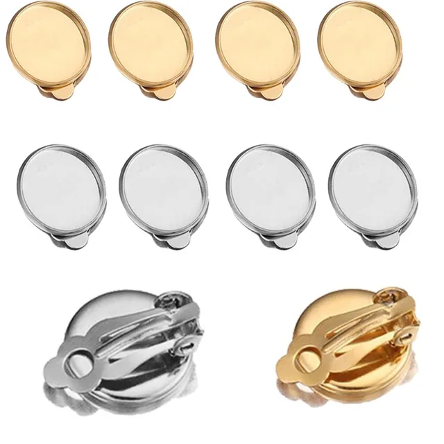 10 sztuk 8/10/12/14mm okrągły klips do ucha ze stali nierdzewnej z tacami ramki ustawienie Cabochon Bezel podstawa klipsy do kolczyków DIY tworzenia biżuterii