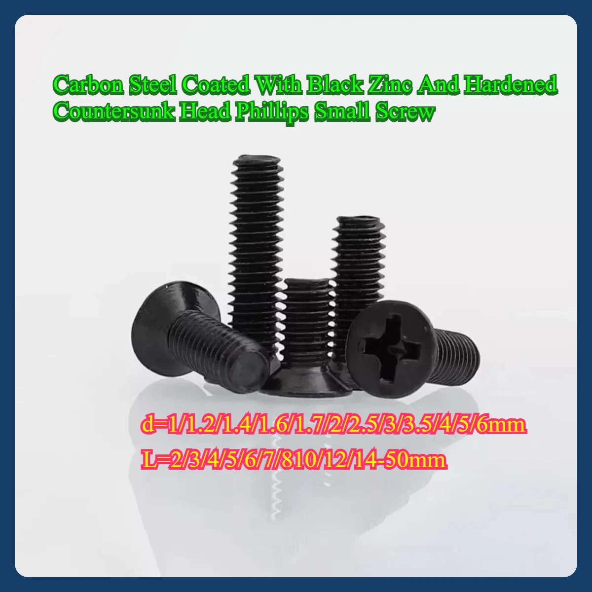 

Carbon Steel Coated With Black Zinc And Hardened Countersunk Head Phillips Small Screw / Flat Head Machine Bolt M2M3M4