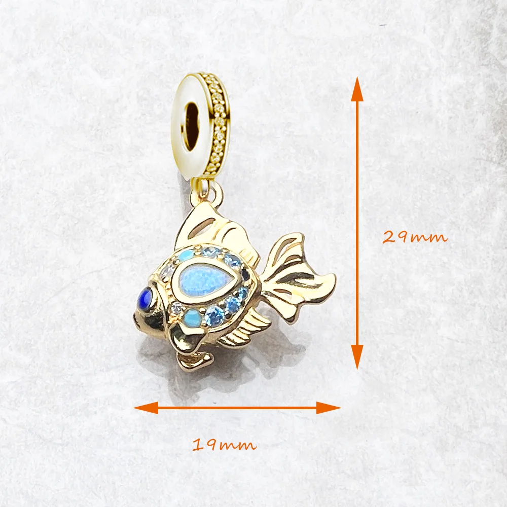 Colourful Fish Gold Plated Pendant Charms DIY Jewelry Summer Cute 100% 925 Sterling Silver Gift