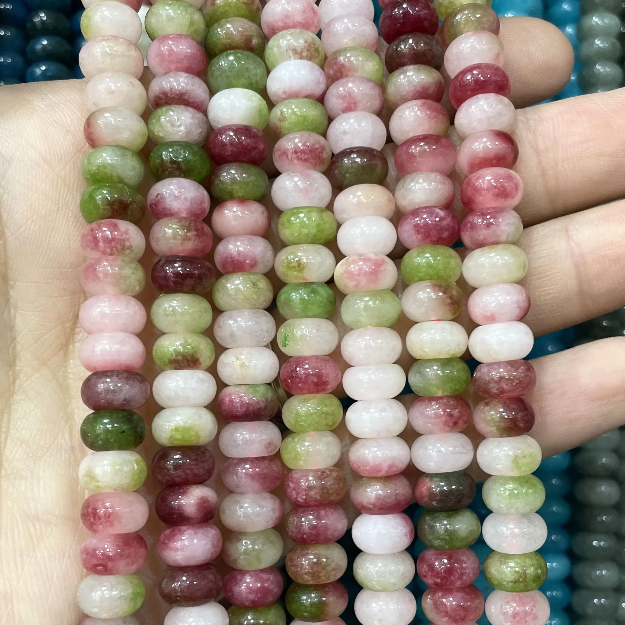 5*8mm Natuursteen Morganite Angelite Aquamarijnen Rondelle Ronde Spacer Kralen Voor Sieraden Maken DIY Armband Accessoires