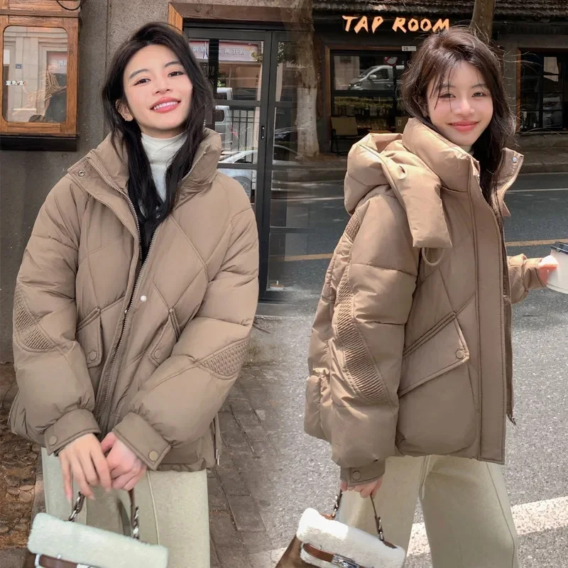 

2024 New Short Hooded Coat Thick Warm Winter Jacket Women Casual Loose Oversize Outerwear Fmeale Solid Parka Puffer Jacket Outwe