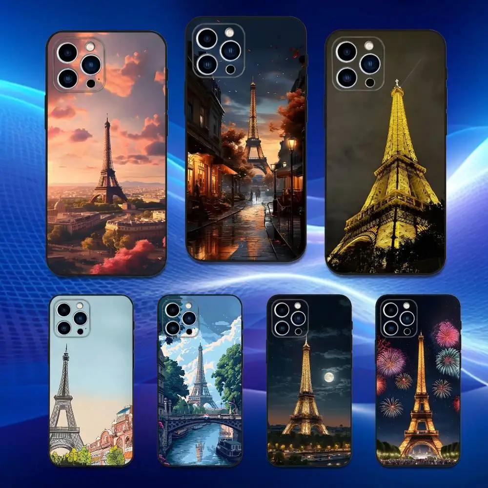 

Eiffel Tower Art Paris Phone Case For iPhone 17,16,15,14,13,12,11 Plus,Pro Max,XS,X,XR,SE,Mini,8,7,Soft Silicone Black Cover