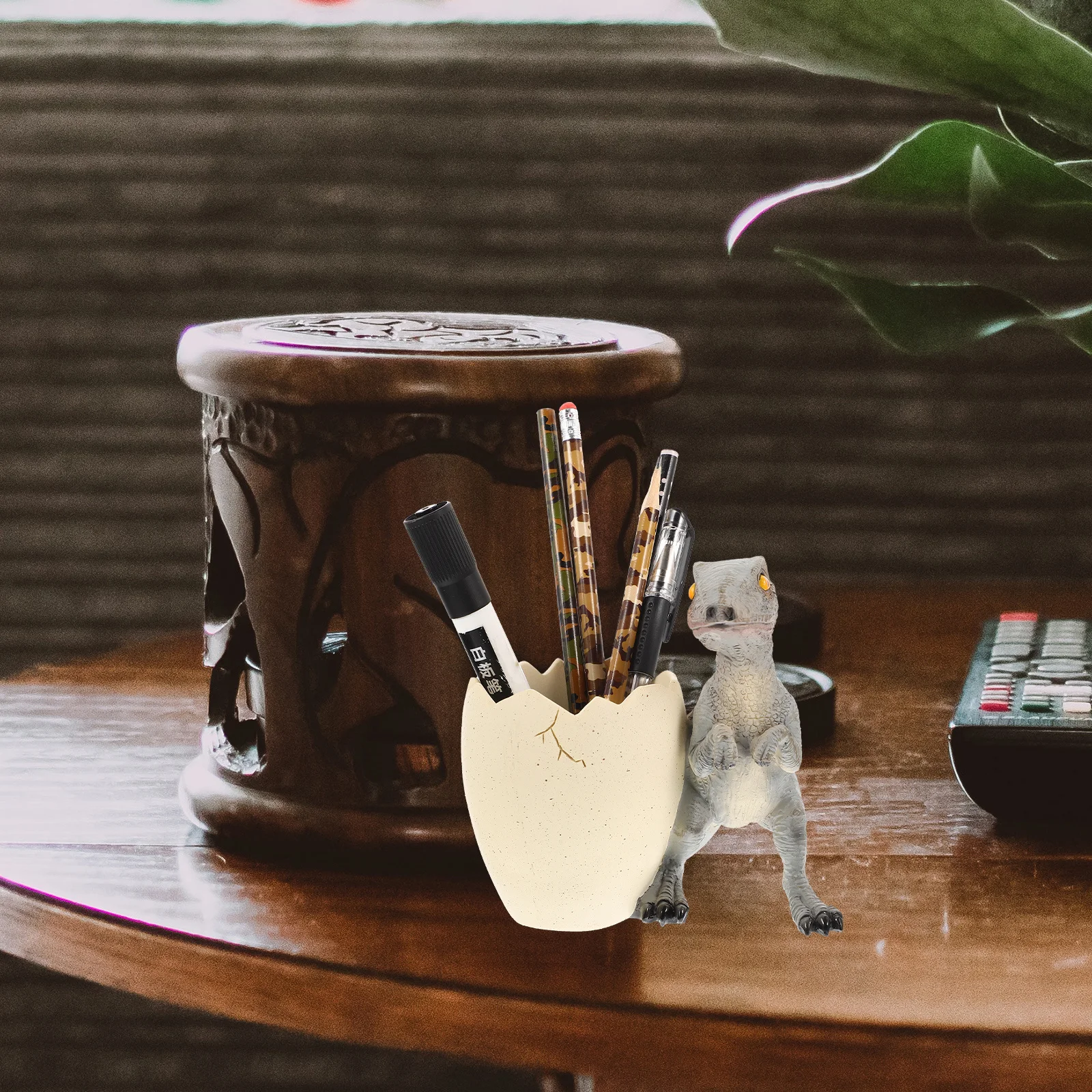 حامل أقلام ديناصور قوي من الراتنج على شكل بيضة، منظم سطح المكتب للاستخدام المنزلي والمدرسة والمكتب #6