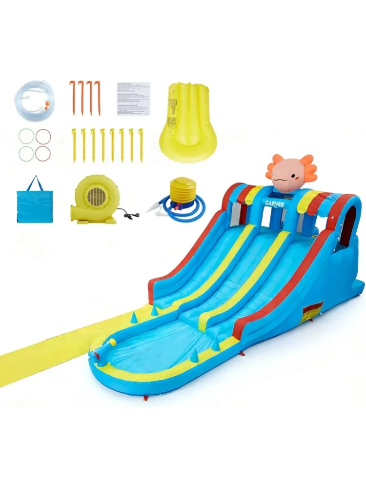 Garvee Aufblasbare Hüpfburg mit Wasserrutsche, Große Hüpfburg mit Gebläse, Sprungbereich, Wasserpistole, Planschbecken, Outdoor-Rutsche, Kinderspielburg für drinnen oder draußen, Gartenspiele,