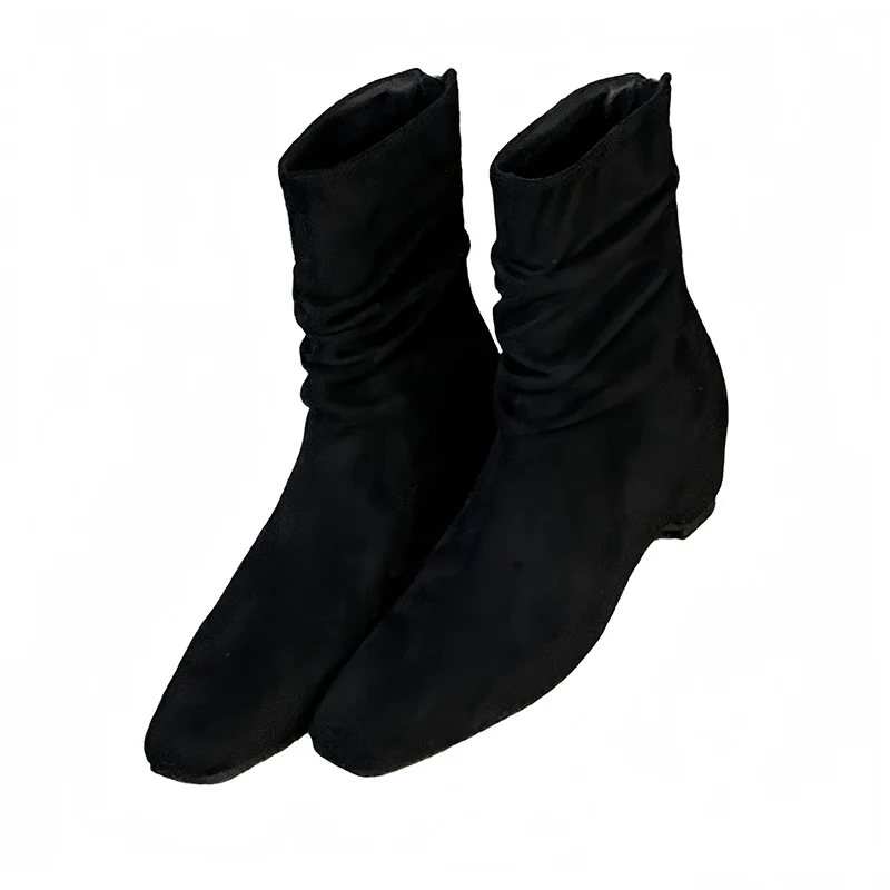 Black Boots For Woman Ankle Low Heels Fall Shoes Small Square Toe Back Zipper Wedge Heel Boots Winter Botas Casuales Mujer