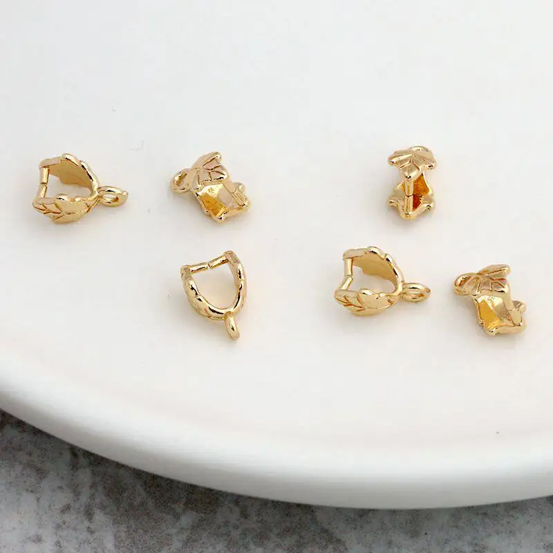 14K Gold Plated Leaf Bail Clasp Pendant Connectors DIY Crystal Jade Necklace Findings