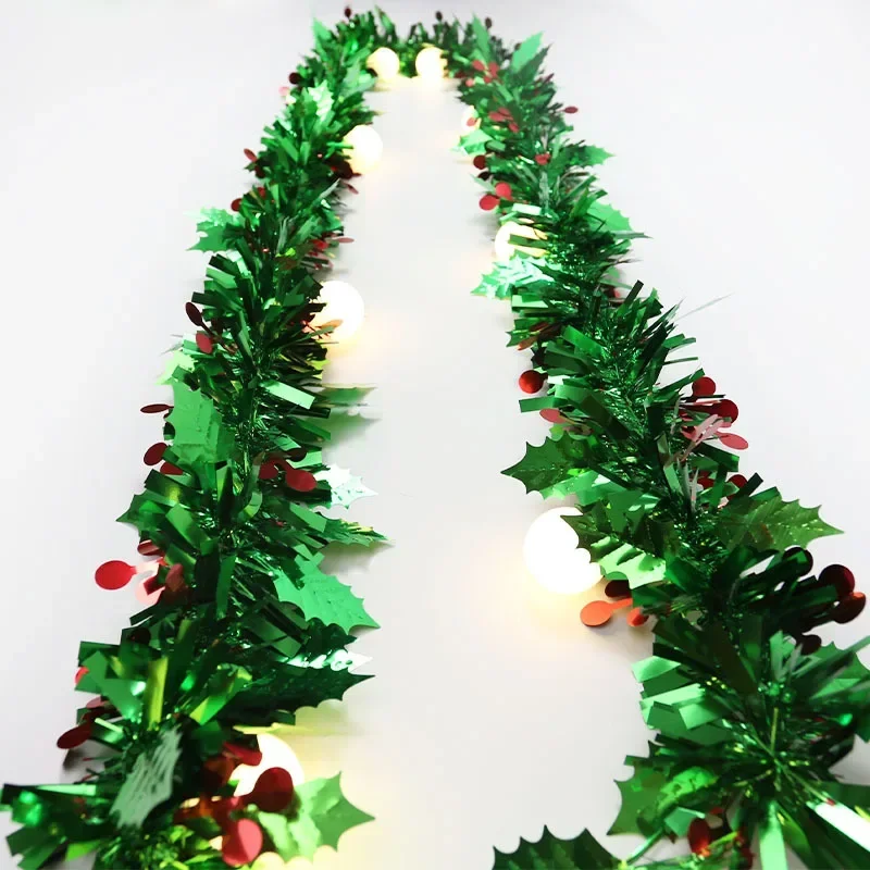 Green Leaf Red Berry Christmas Decorations Tinsel Garland Material for Shopping Mall Market Home Window Displays Christmas Decor