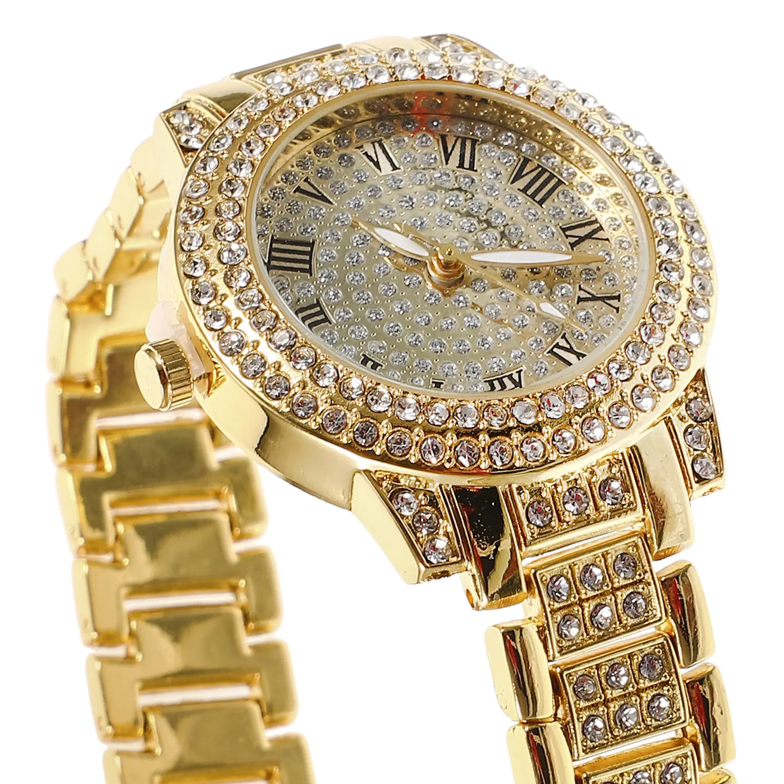 

Мужские часы с бриллиантами и римскими цифрами, регулируемый металлический ремешок, высококачественные материалы, точный кварцевый механизм, стильные, повседневные, деловые