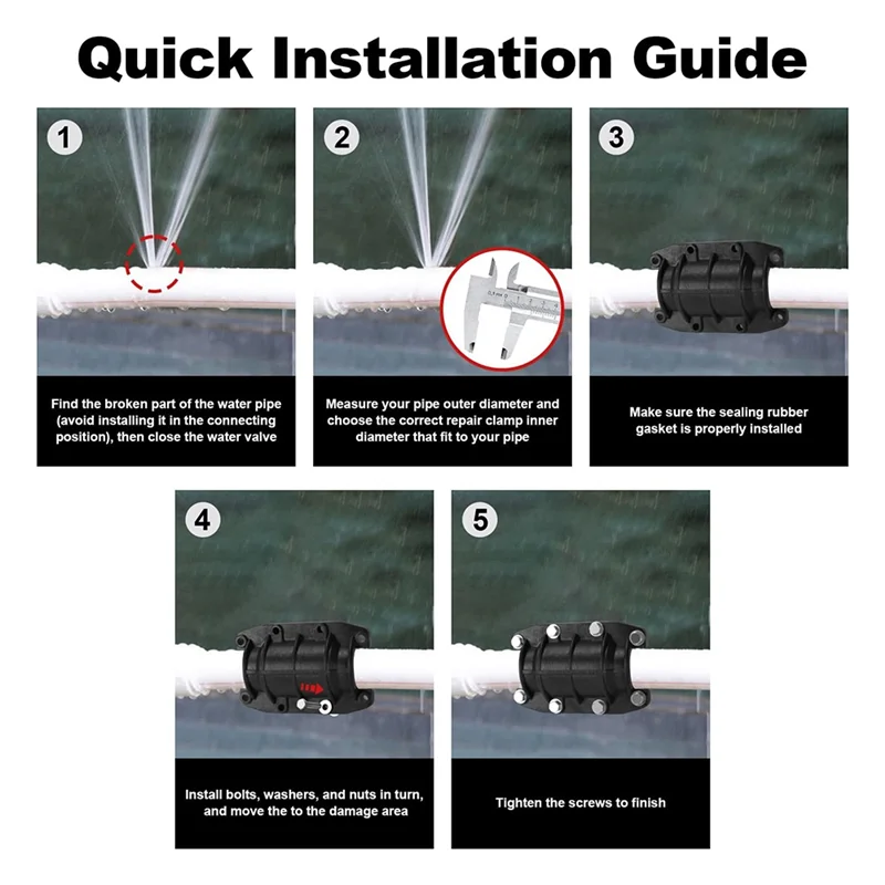 مشبك إصلاح الأنابيب 3/4 بوصة مانع التسرب، طقم تصليح أنابيب الطوارئ للأنابيب البلاستيكية والمعدنية-BAAQ