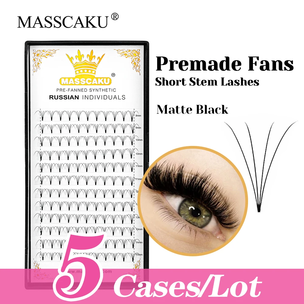 

MASSCAKU 5cases/lot 3D 4D 5D 6D 10D Handmade Short Stem Lashes High Quality C D Curl Premade Volume Fans Eyelash Makeup Tools