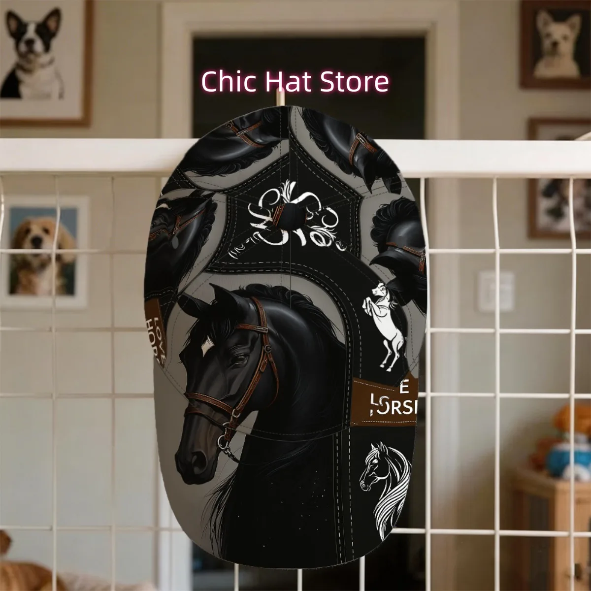 1pc Love Horse Themed Black Steed Retro Poster Baseball Cap Holiday Gift Printed Breathable & Lightweight Dancing Skateboarding