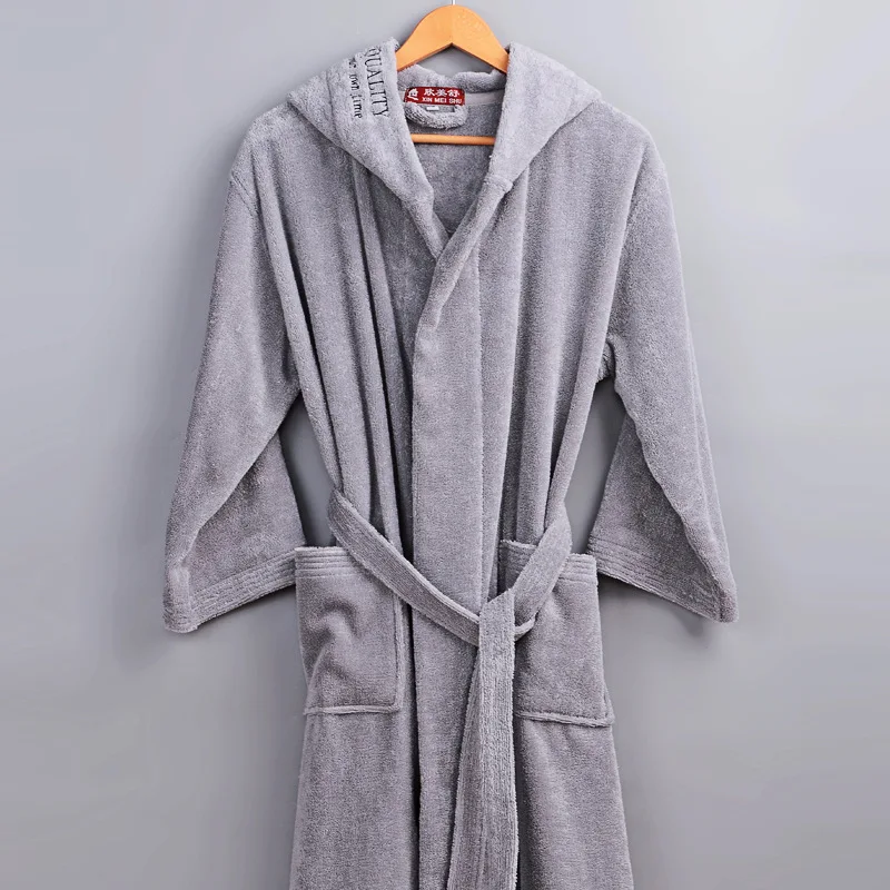 

Classic Winter Robe Men Male Hooded 100% Cotton Terry Towel Long Bathrobe Men's Hotel Home Thick Warm Dressing Gown Kimono Robes