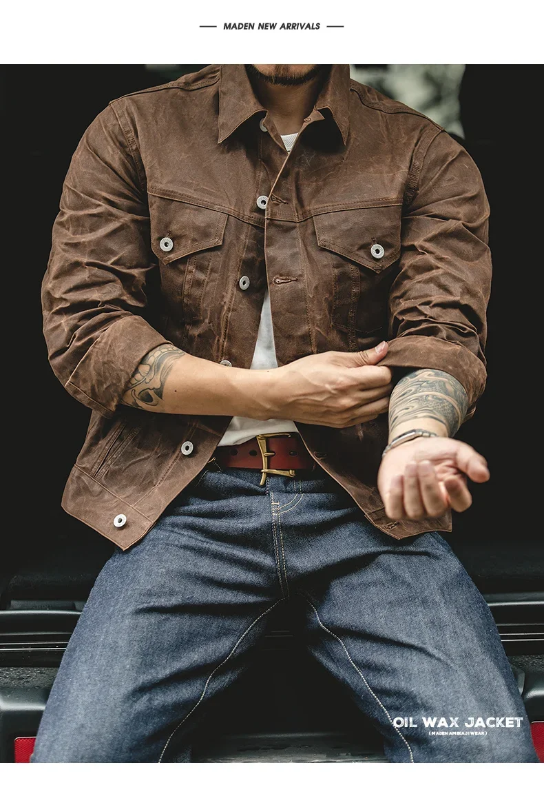 Maden Amekaji Retro Male Oil Waxed Jacket Canvas Cotton Khaki Military Uniform Light Casual Work Safari Style Coats Man Clothing 17 S80841c4c30994c4b8cc58895861e1414t