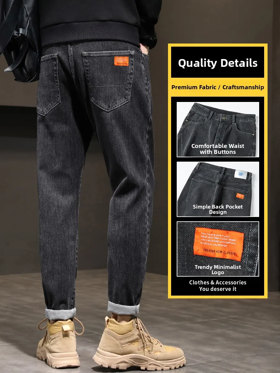 

Thiened Fce мужские прямые джинсы эластичные длинные брюки с девятью точками осень-зима новые модные джинсы корейской версии