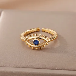 Evil Eye Rings For Women Stainless Steel Silver Color Blue Eye Design Opening Finger Ring Female Wedding Jewelry Gift 2022