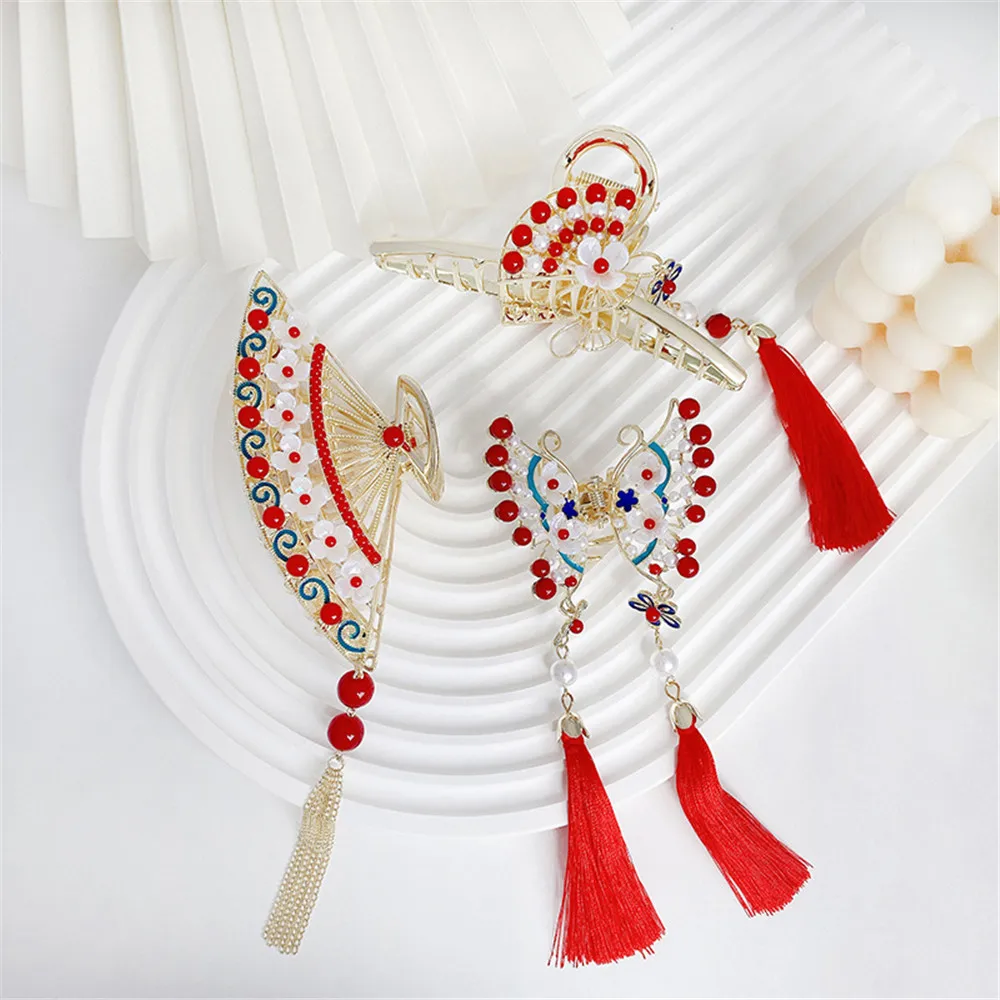 Fashion Chinese Style Pipa Hair Grab Clip Women Back Of The Head Hair Claws Flower Fan Butterfly Headdress Clip Barrette