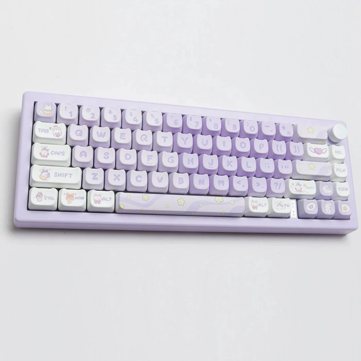 Conjunto de Keycaps Mo PBT, Coelho Roxo, Dye Sub Keycap, Mac Keys for MX Switch, Teclado Mecânico, Bonito, Hi75, 140 Chaves