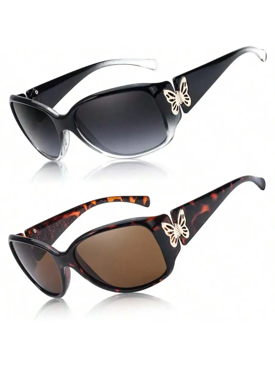 HYCHIC Polarized Sunglasses For Women 2026, Retro Shades With UV400 Protection Butterfly Decors (2 Pack)