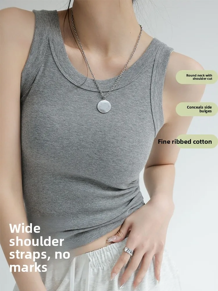 Women's Modal Thread Cotton Camisole Tank Top round Neck Underwear Vest Summer Inner Wear with Chest Pad Backless Style