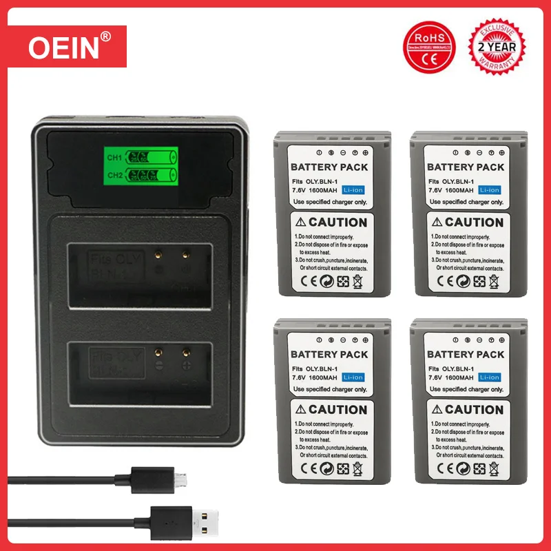 4Pcs 1600mAh BLN-1 BLN 1 PS-BLN1 Battery + Dual USB Charger for Olympus OM-D E-M1 Olympus Pen F OM-D E-M5, PEN E-P5, OM-D, HLD-6