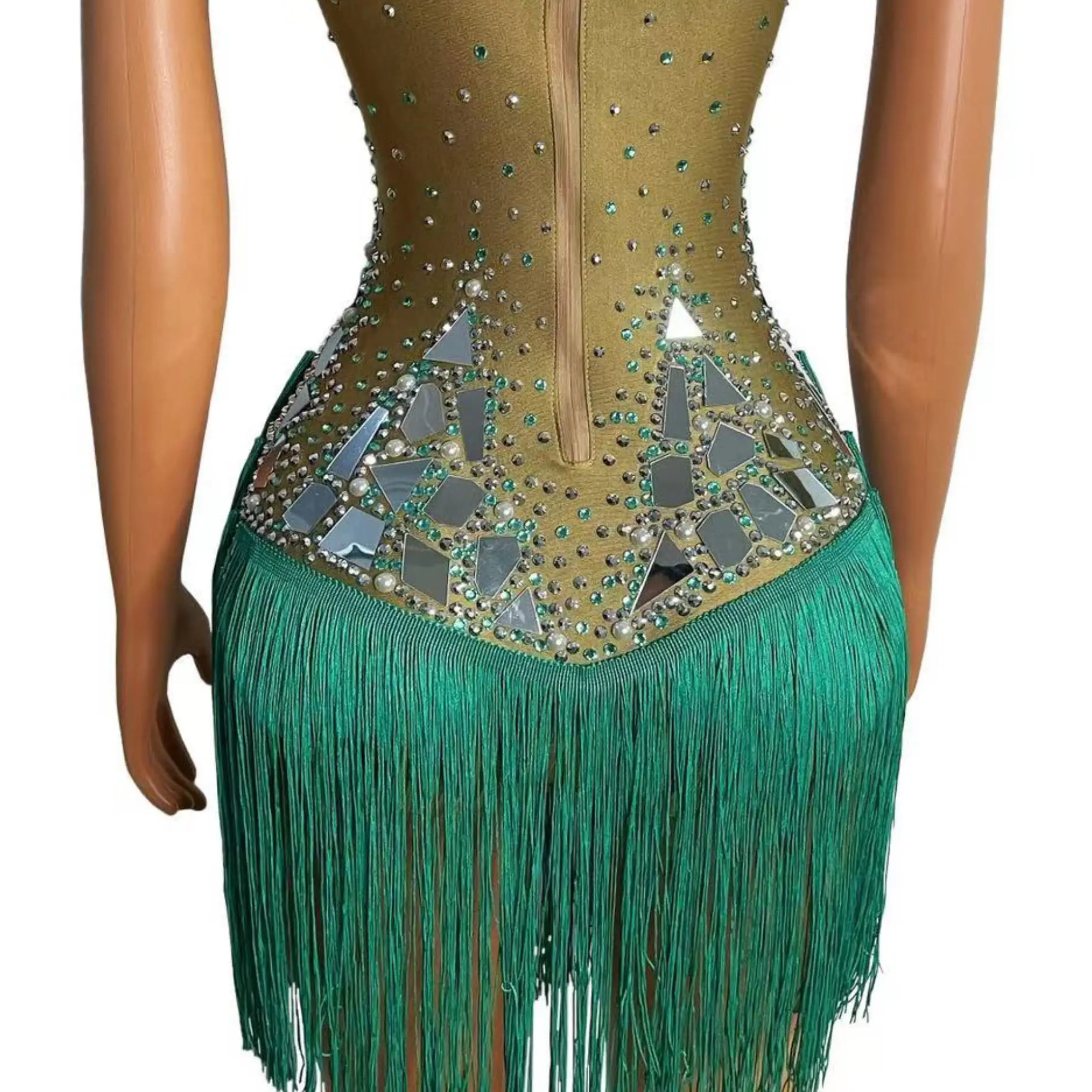 Sexy feminino desempenho diamante borlas vestido boate dj bar cantor mulheres drag queen gogo dançarinos equipe trajes de palco dn21617