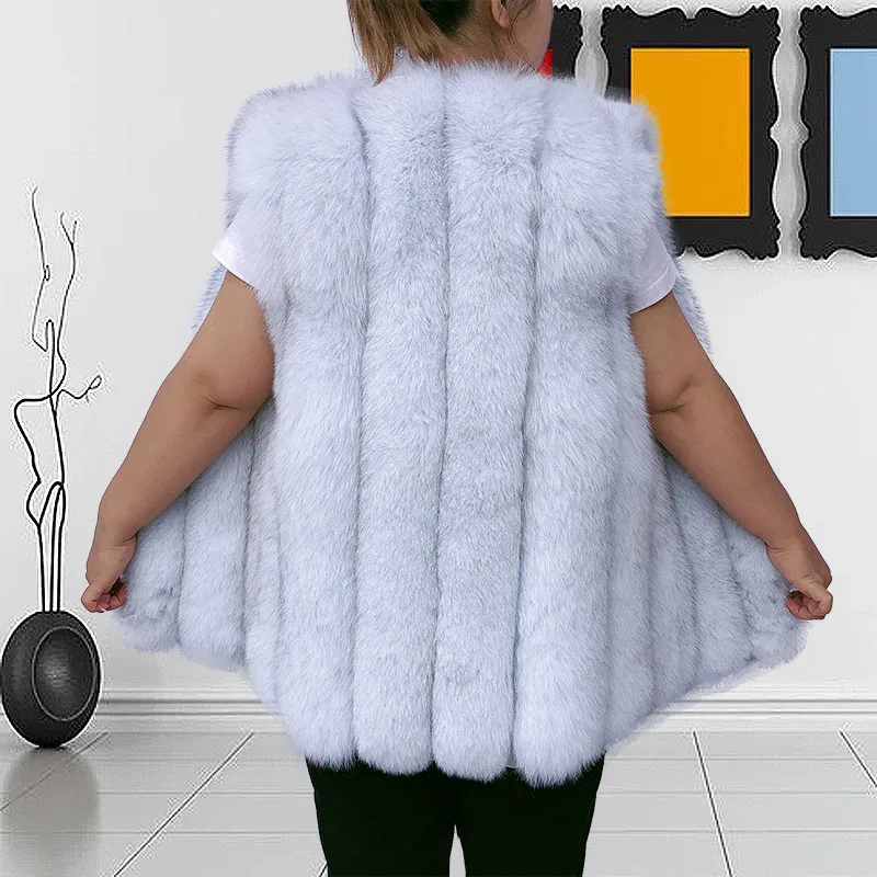 Women\'s Real Fur Vest, Natural Fox Fur Jacket, Warm Sleeveless, Silver Fox, Red, Luxury, High Quality, Spring, Autumn