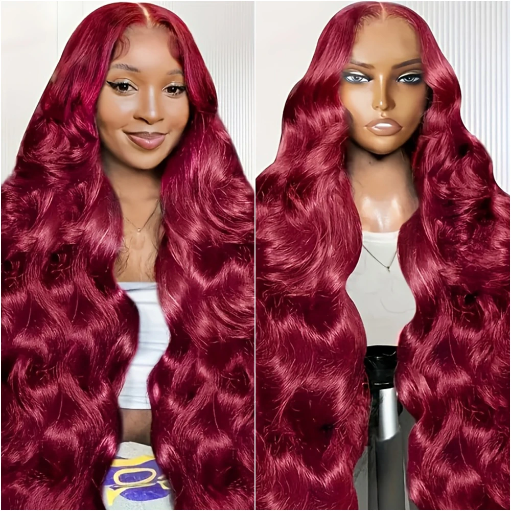 

40 Inch 99J Burgundy Wig 13x6 Body Wave Human Hair Wigs 200 Density 13x4 HD Lace Frontal Human Hair Wig Brazilian For Women