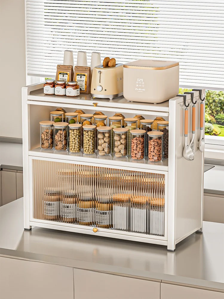 

Kitchen Storage Rack Spice Organizer Countertop Dustproof Multi-functional Home Storage Cabinet Carbon Steel 2-layer Stand