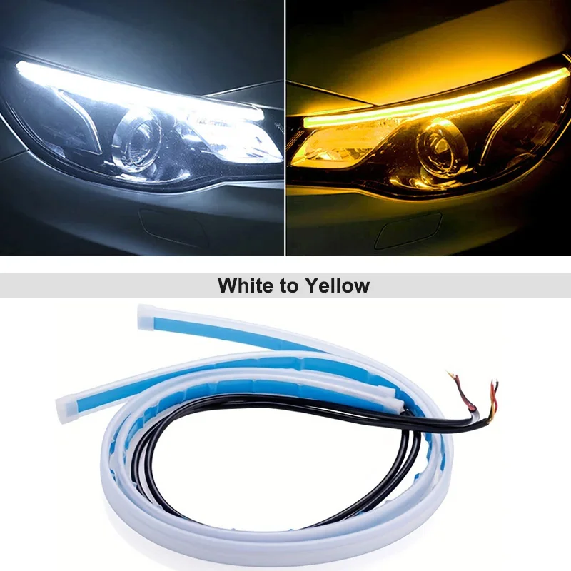 

2 шт. 12 В 30/60 см светодиодные DRL автомобильные дневные ходовые огни гибкая полоса авто фары белый указатель поворота желтые стоп-сигналы