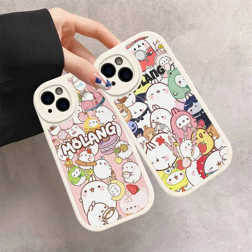 Kawaii M-Molangs Phone Case Hard Leather For IPhone 14 13 16 Mini 15 14 11 12 Pro Max Plus Fundas 3