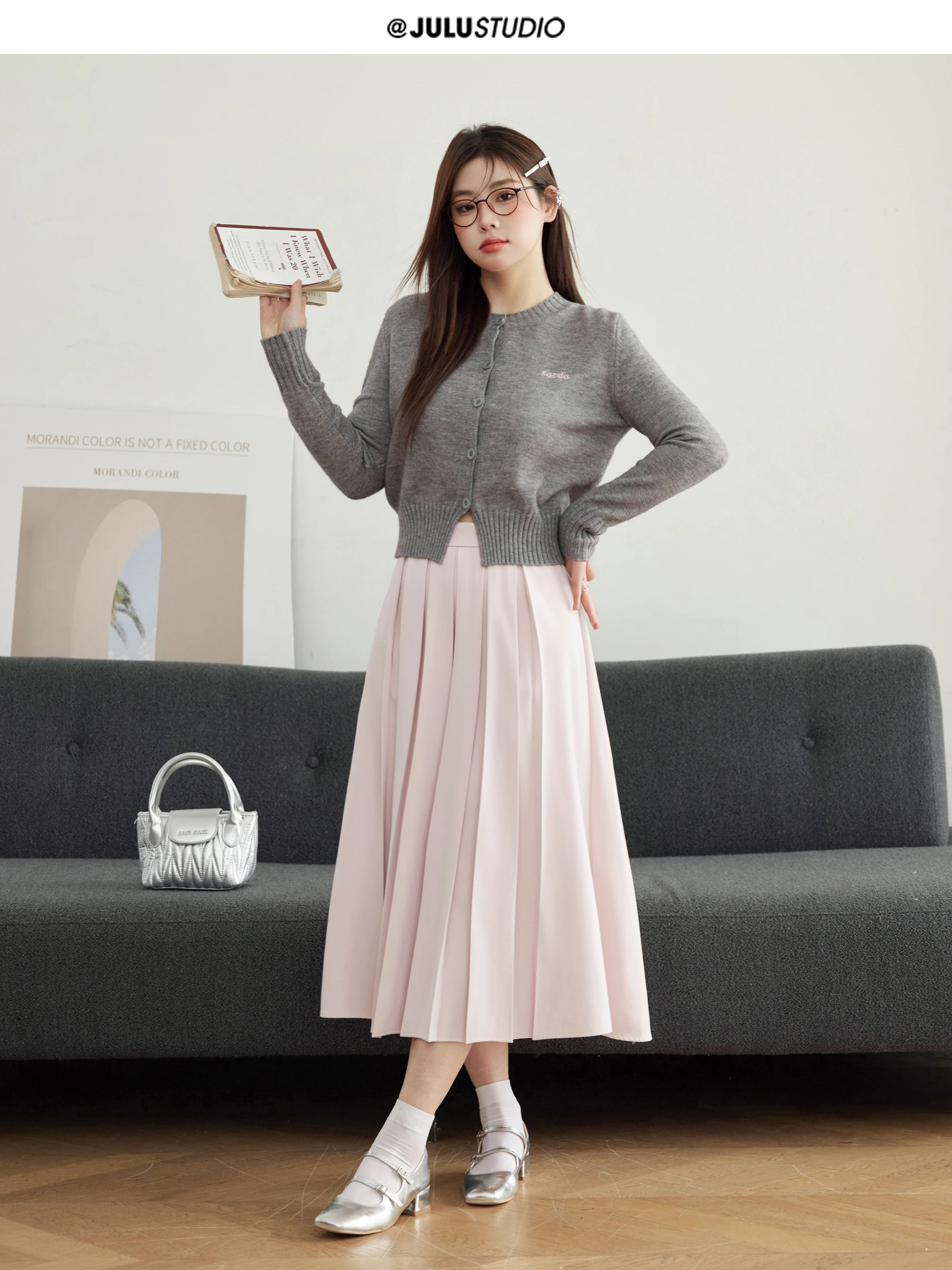 

Ay Вязаный кардиган с вышивкой, комплект с юбкой больших размеров, женский комплект Lazy Sle Stberry Milk Jelly Faion KSWP008