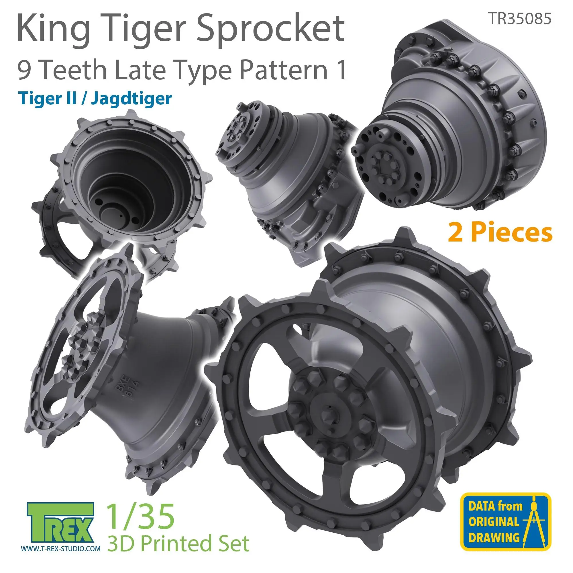 T-REX 35085 1/35 KingTiger 9 Teeth Sprockets Late Type Pattern 1 (2 pieces)