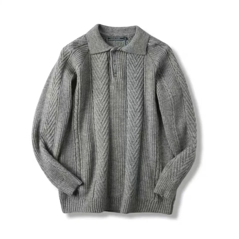 Autumn and Winter New Casual Long-sleeved Lapel Sweater Men's Retro Jacquard Light Mature POLO Base Matching Knitted Sweater Men