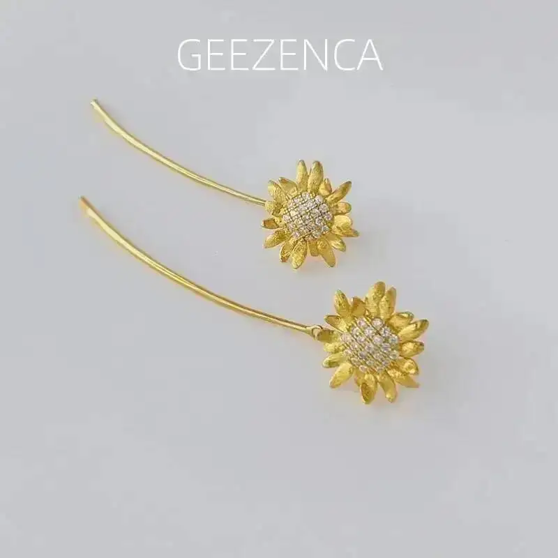 

Серебряные серьги GEEZENCA S925 с цирконием 5А, серьги-подвески с подвесками в виде подсолнухов для женщин, оригинальный дизайн, эстетичные шикарные серьги